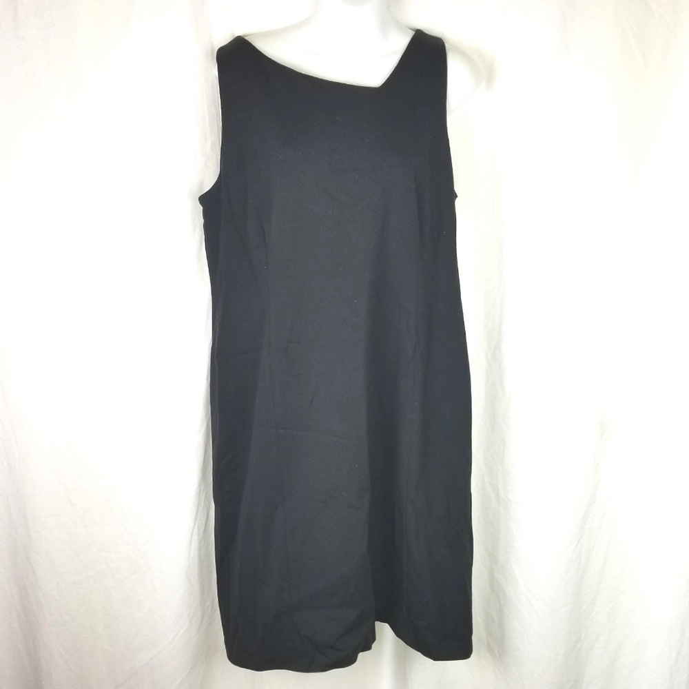 Eileen Fisher black dress 14 LBD asymetrical neck